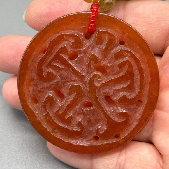 Turquoise Carnelian Agate Necklace Genuine Stone Beads Carved Pendant Statement - Picture 7 of 13